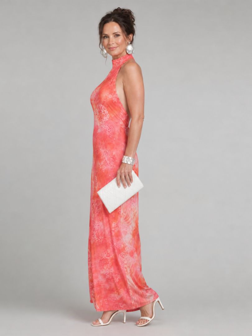 Alina | Halter Neck Printed Pattern Maxi Dress
