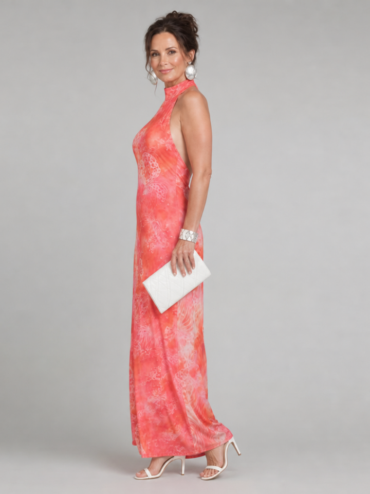 Alina | Halter Neck Printed Pattern Maxi Dress