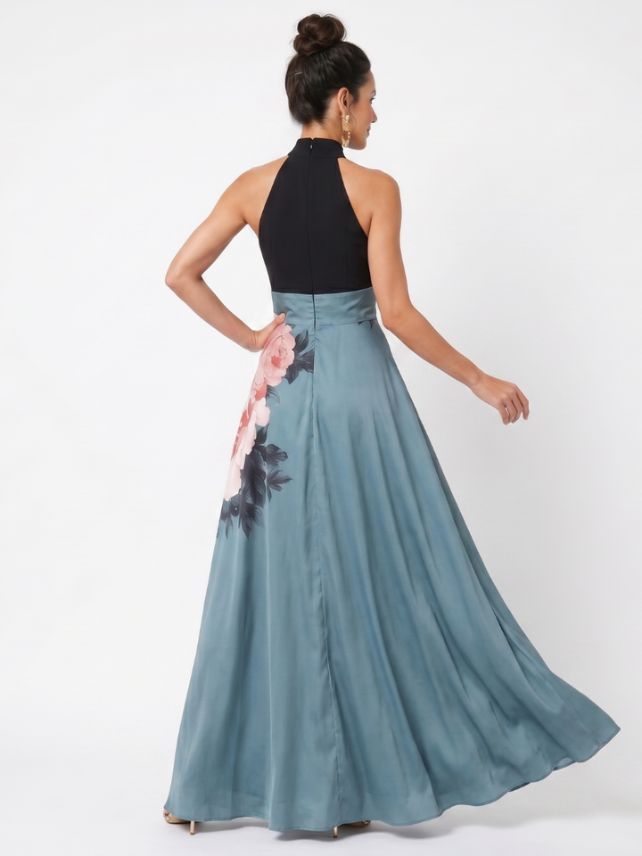 Bellthorne | Halter Bodice Floral Skirt Maxi Dress