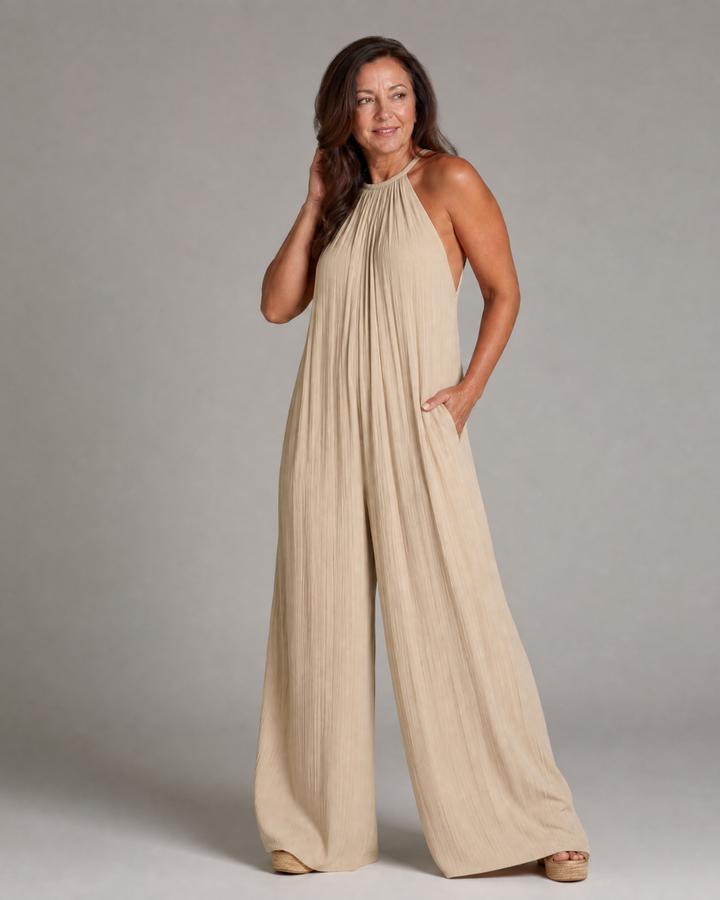 Eden | Pleated Halter Neck Wide Leg Relaxed Jumpsuit