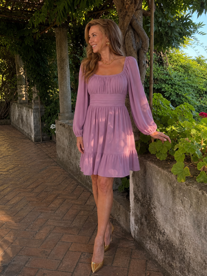 Evalene | Long Sleeve Ruffle Hem Knee Length Dress