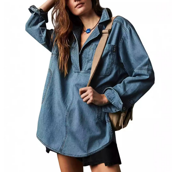 Riley | Chic V-Neck Denim Tunic Top