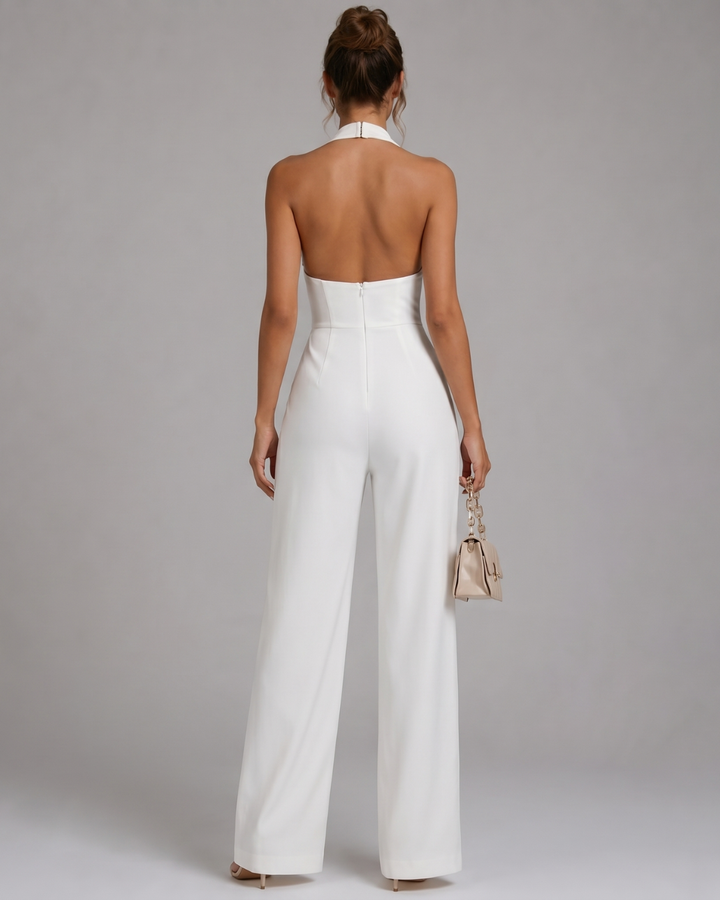 Gabrielle | Halter Neck Wide Leg Sleeveless Jumpsuit
