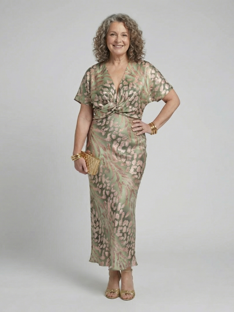 Bellthorne | Abstract Print V Neck Twist Waist Midi Dress