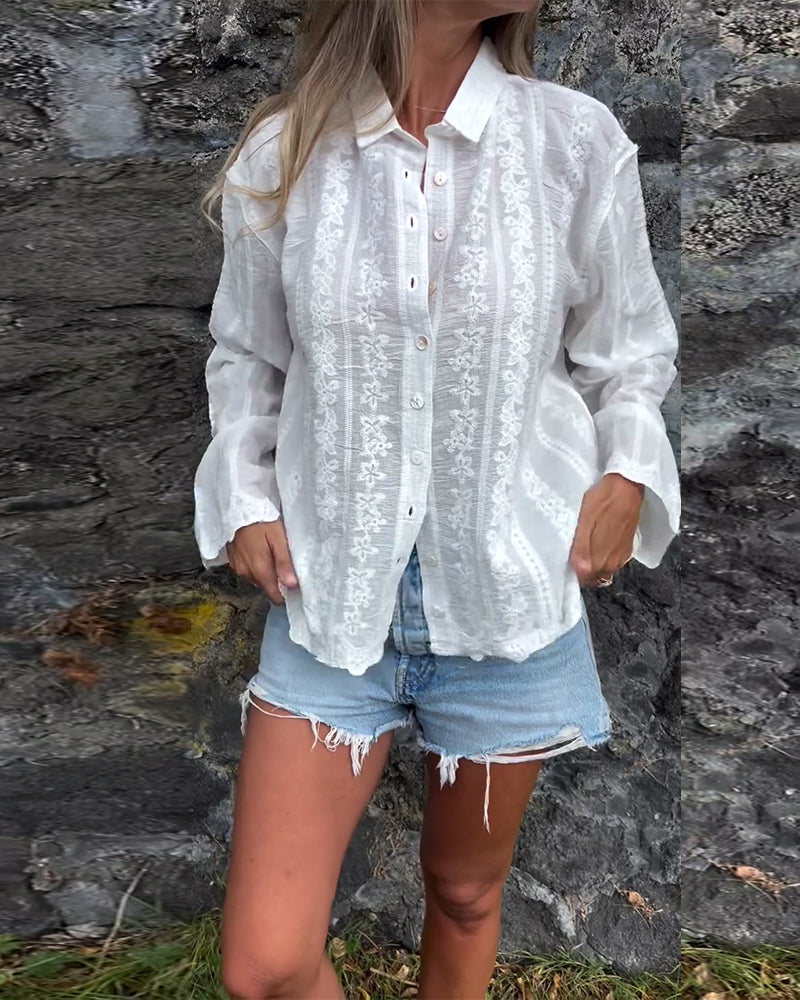 AMANDA | Romantic Embroidered Button-Up Blouse