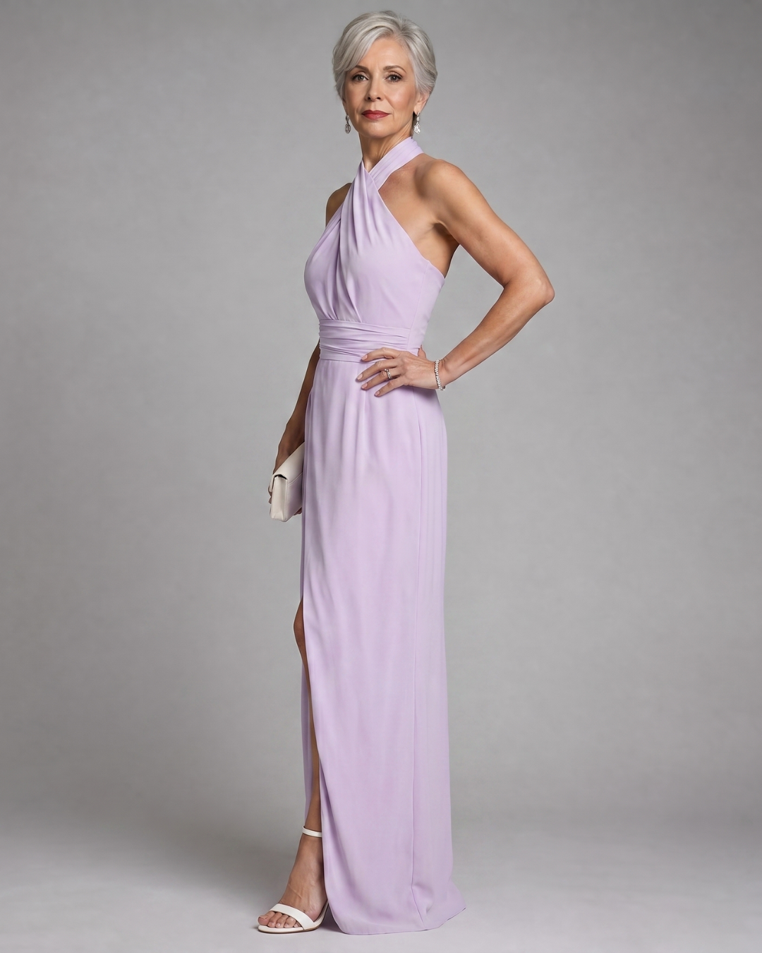 Felicity | Cross Halter Draped Side Slit Midi Dress