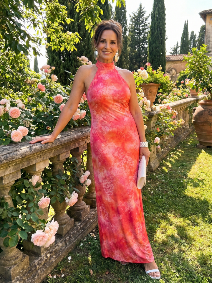 Alina | Halter Neck Printed Pattern Maxi Dress