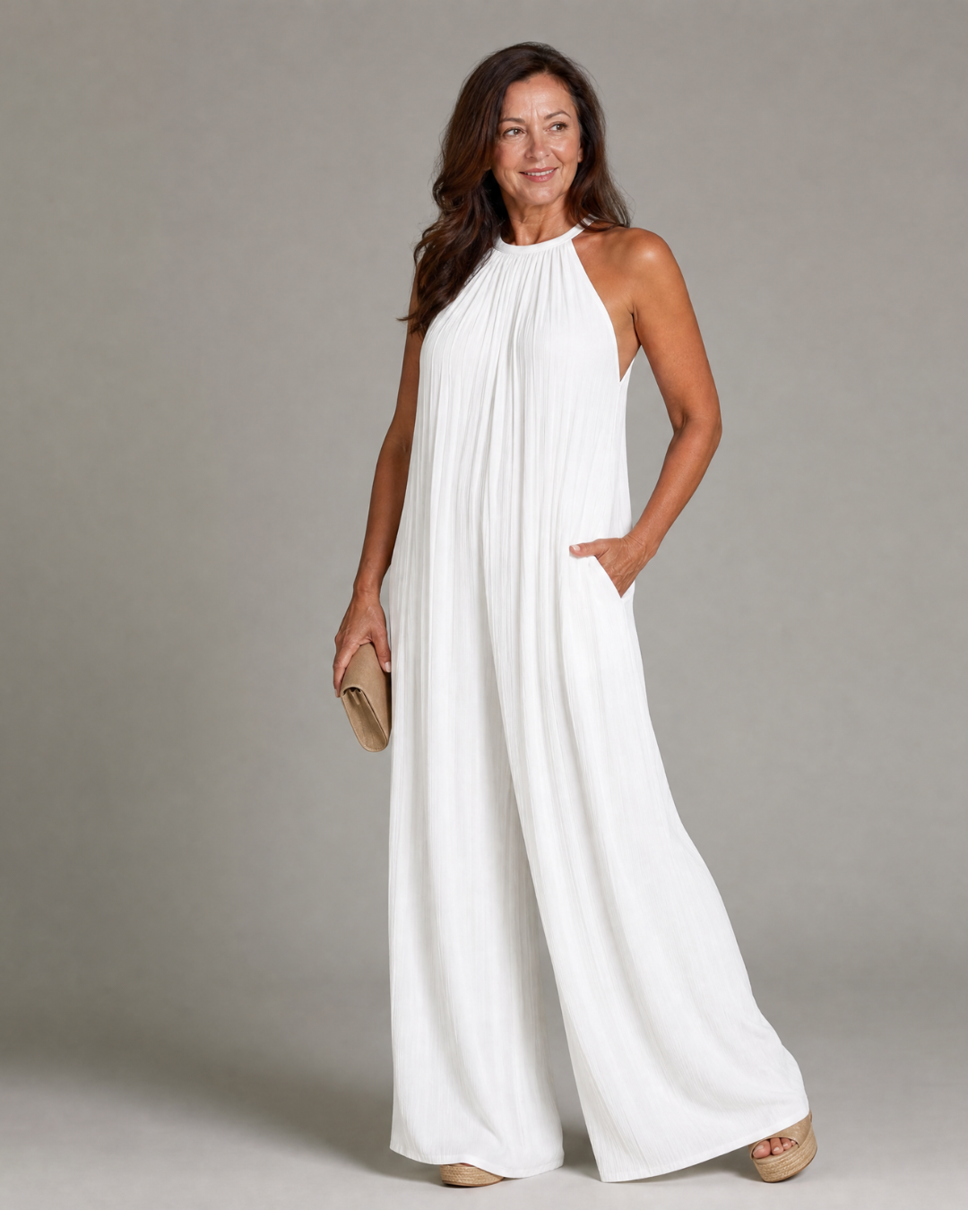 Eden | Pleated Halter Neck Wide Leg Relaxed Jumpsuit