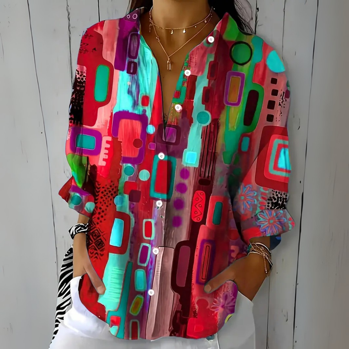 ASHLEY | Vibrant Artistic Button-Up Blouse