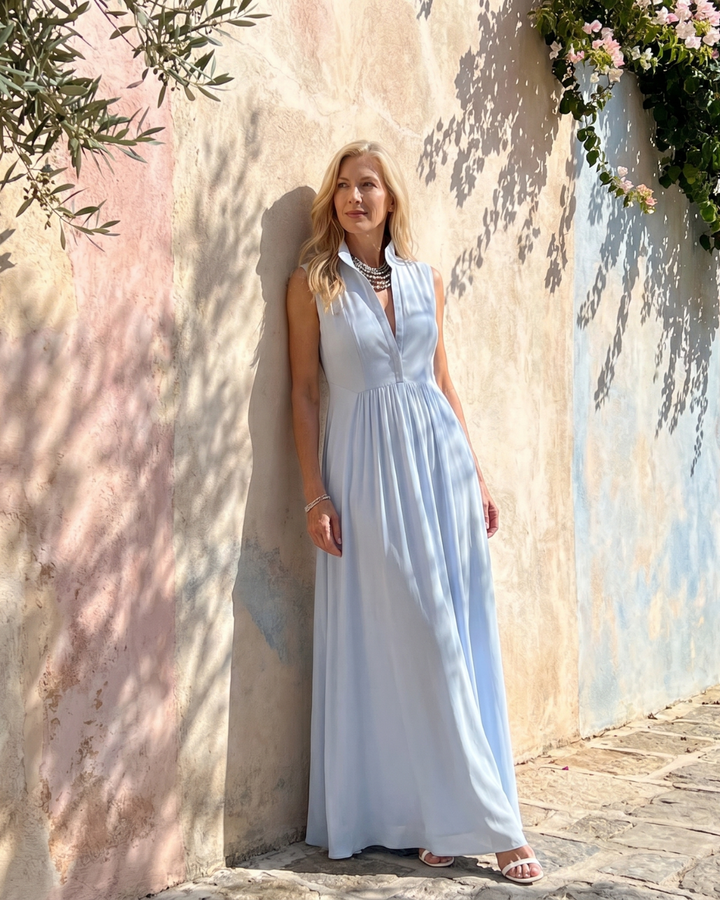 Daniela | Sleeveless Collared Flowing Maxi Dress