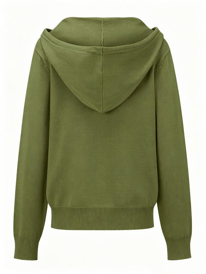 Alessia | Military Green Hooded Cardigan with Button Closure