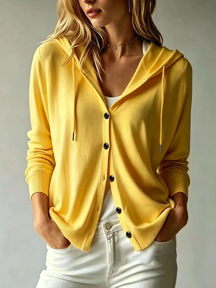Simona | Mustard Hooded Cardigan with Button Closure