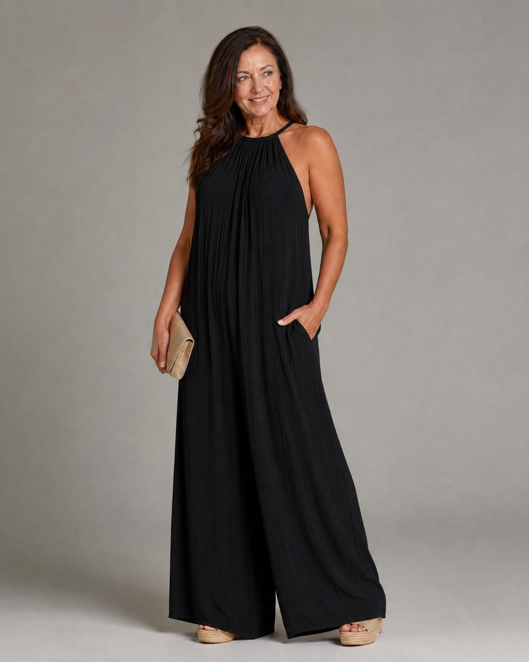 Eden | Pleated Halter Neck Wide Leg Relaxed Jumpsuit
