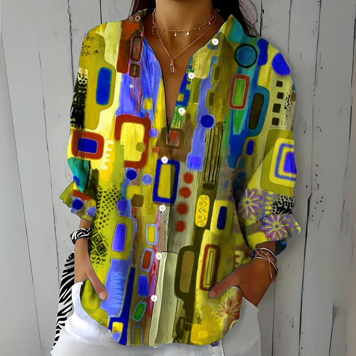 ASHLEY | Vibrant Artistic Button-Up Blouse