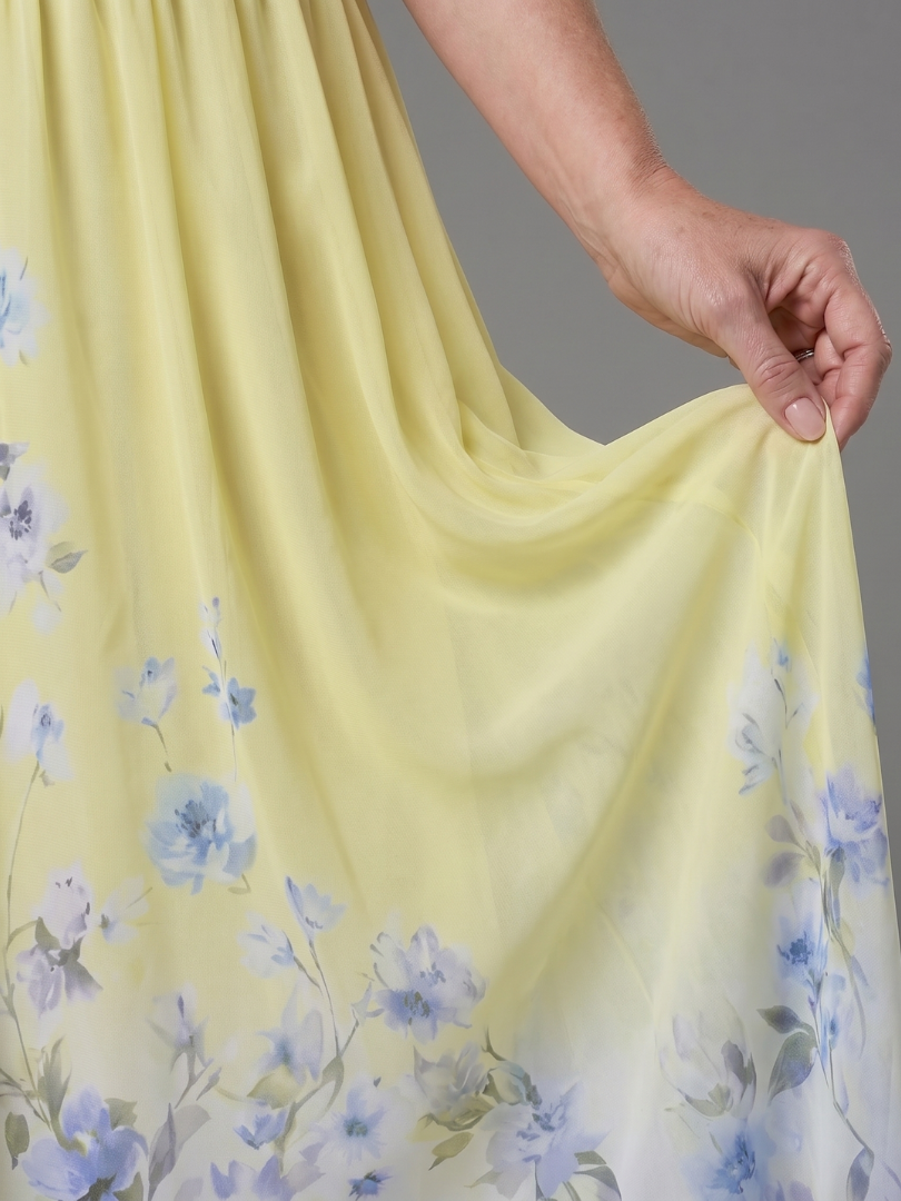 Bellthorne | Sleeveless V Neck Soft Floral Hem Midi Dress