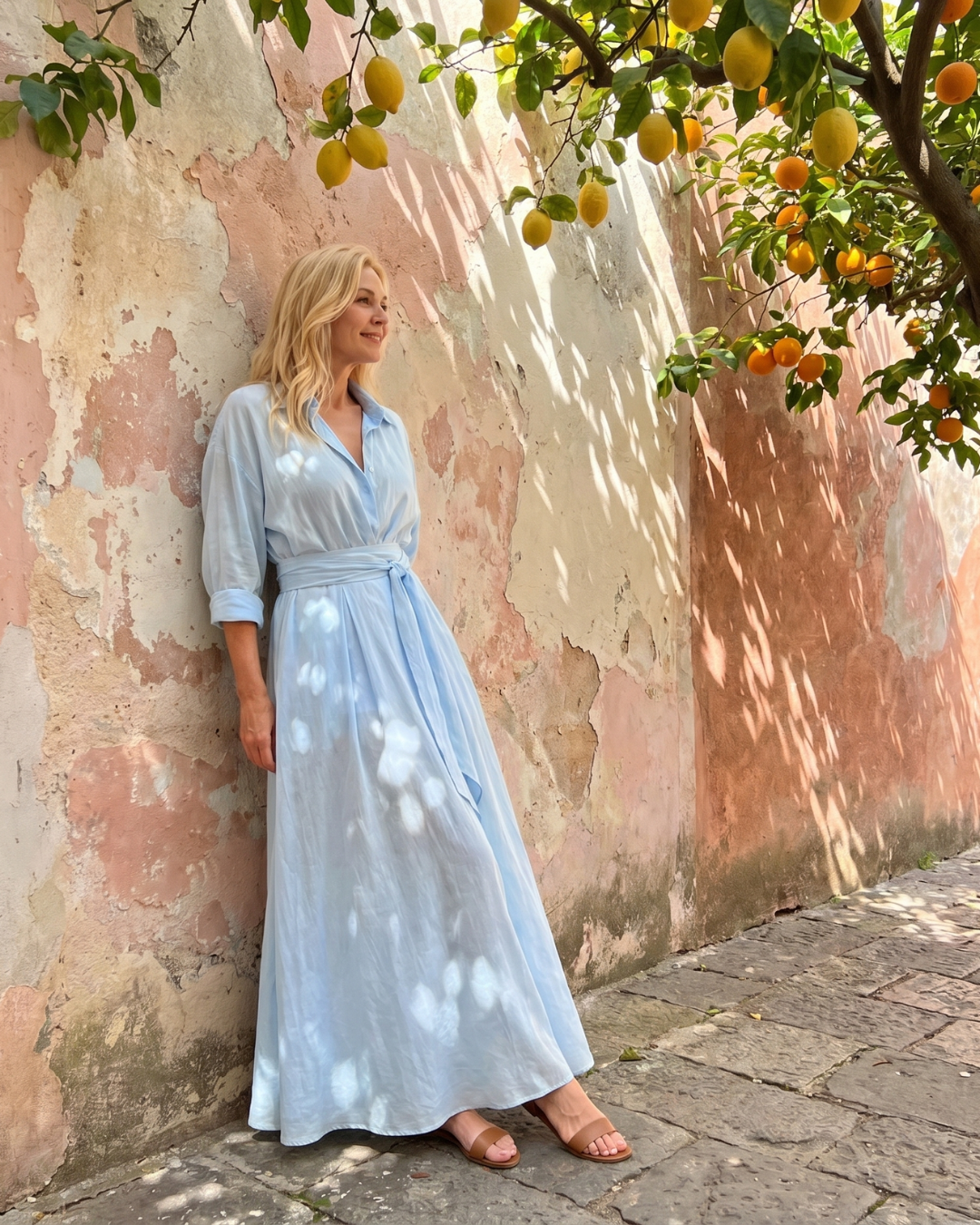 Esther | Belted Collared Flowing Long Sleeve Midi Dress