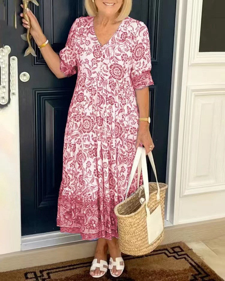 Thalia | Graceful V-Neck Floral Dress