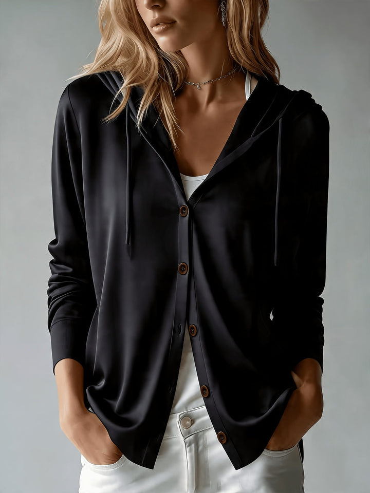 Noemi | Black Hooded Cardigan with Buttons