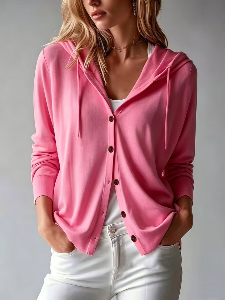Rosanna | Pink Hooded Cardigan with Button Closure