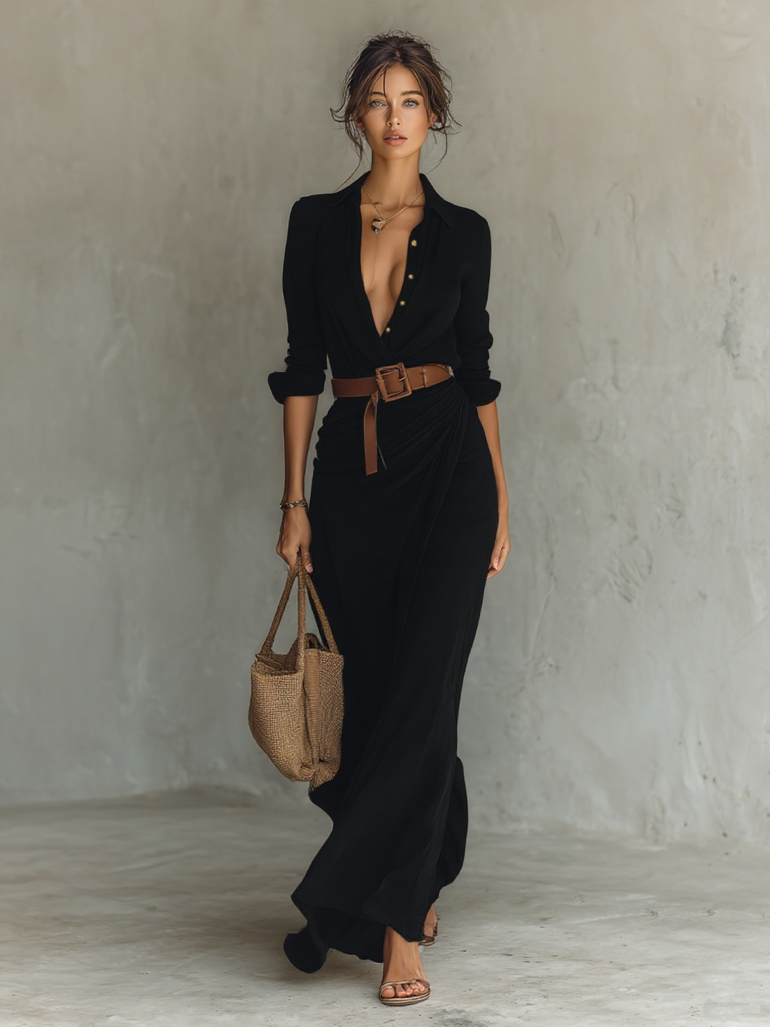 DELANEY | Lapel Single Breasted Long Sleeve Belted Maxi Dress