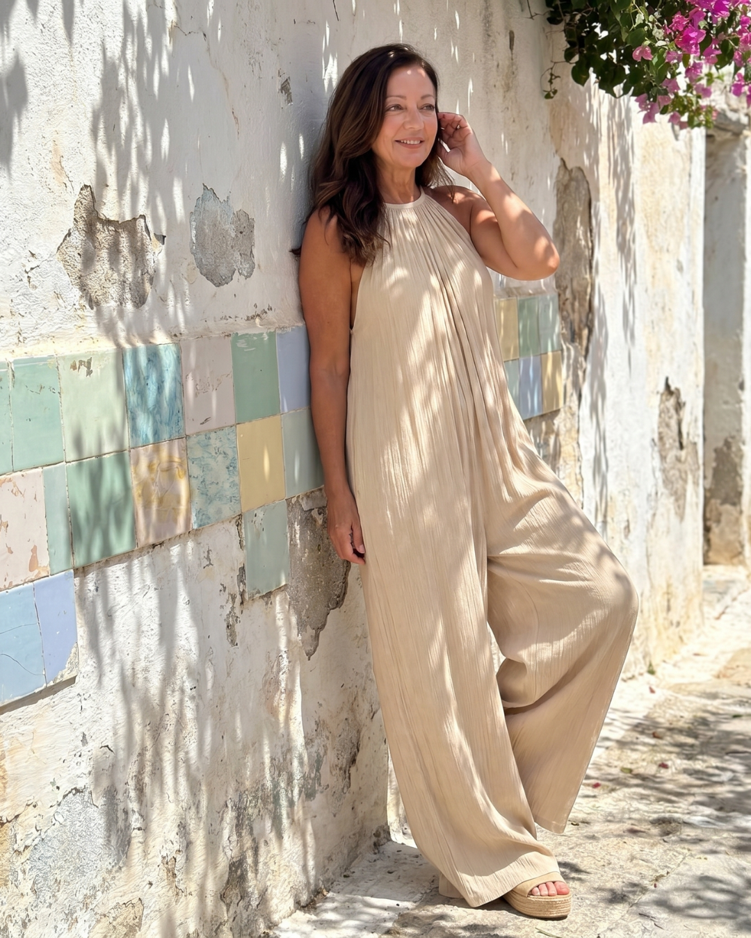 Eden | Pleated Halter Neck Wide Leg Relaxed Jumpsuit