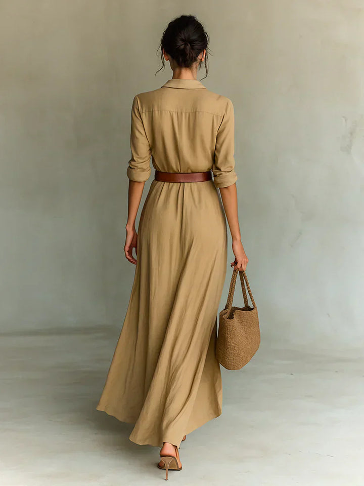 Camille™ | Maxi Dress with Lapels and Waist Belt