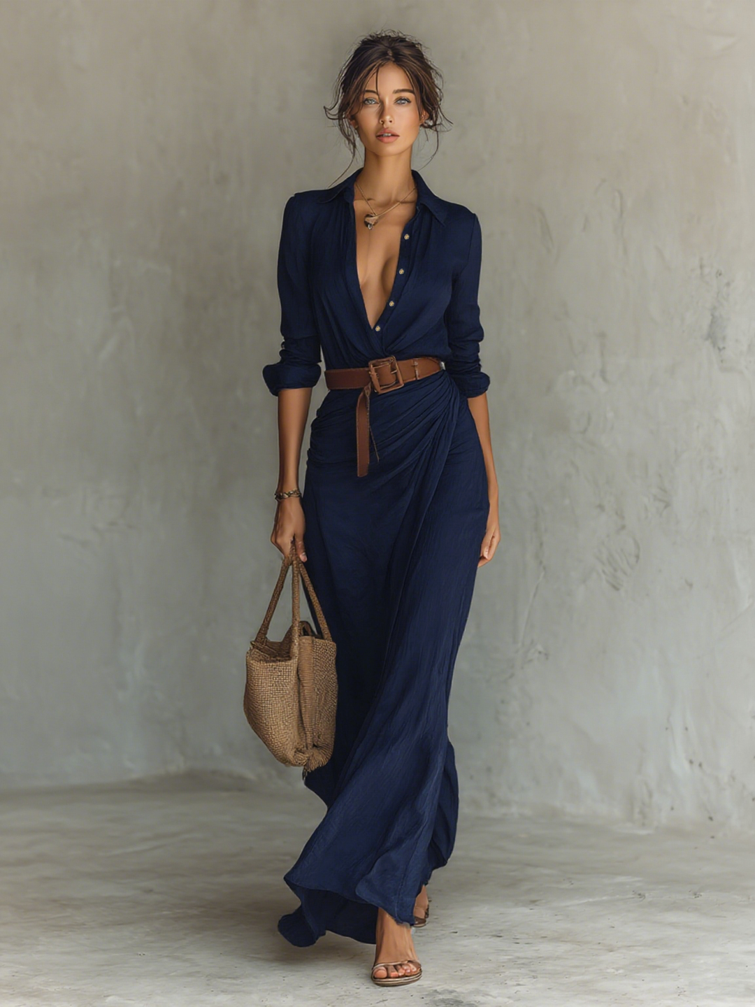 DELANEY | Lapel Single Breasted Long Sleeve Belted Maxi Dress