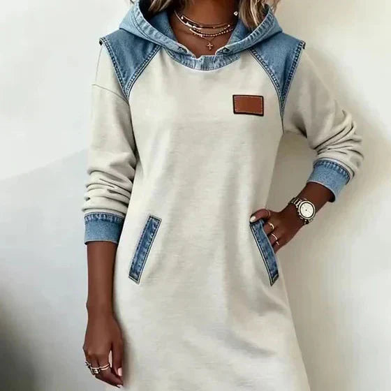 Natalie | Cozy Contrast Hooded Dress