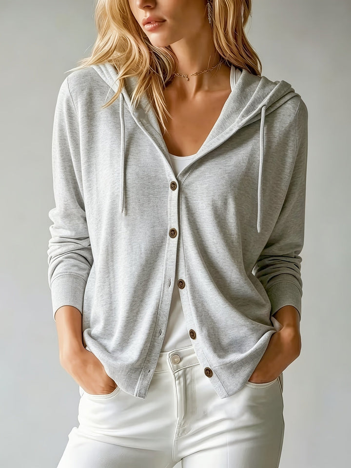 Ginevra | Light Gray Hooded Cardigan with Button Closure