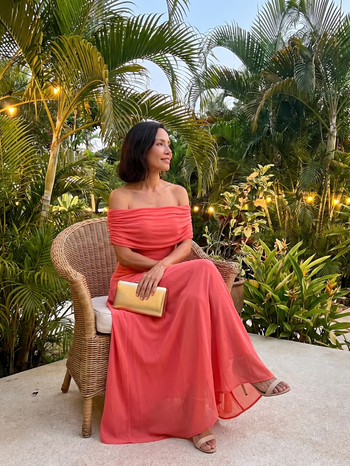 Bellthorne | Off Shoulder Draped Midi Dress
