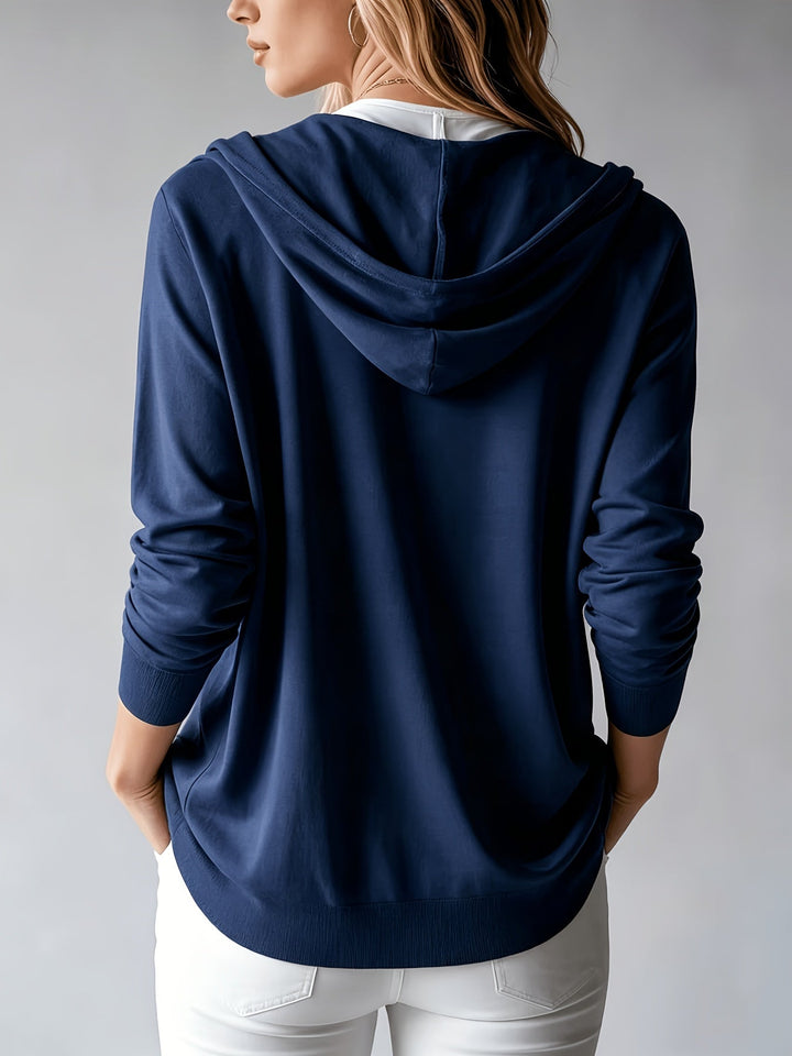 Ilaria | Navy Blue Hooded Cardigan with Buttons