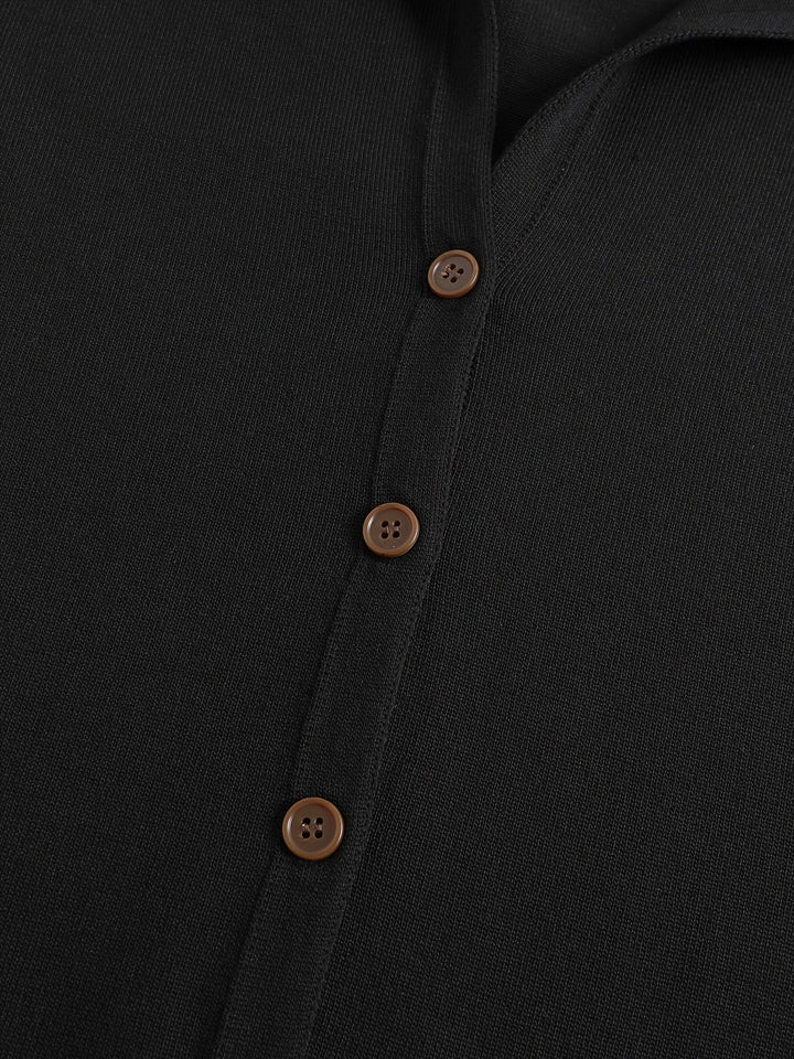 Noemi | Black Hooded Cardigan with Buttons