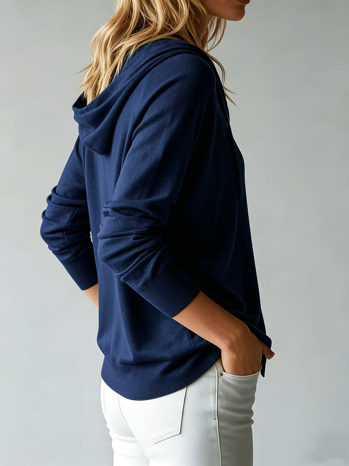 Ilaria | Navy Blue Hooded Cardigan with Buttons