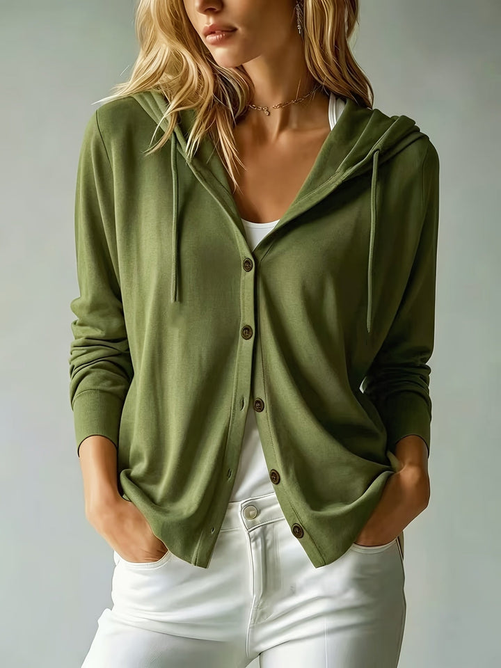 Alessia | Military Green Hooded Cardigan with Button Closure