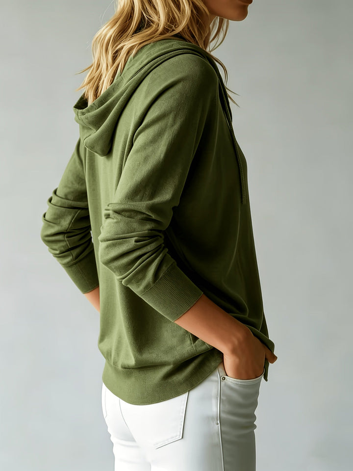 Alessia | Military Green Hooded Cardigan with Button Closure