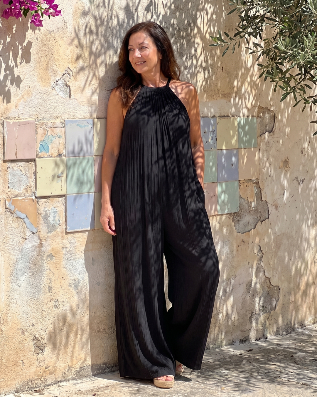 Eden | Pleated Halter Neck Wide Leg Relaxed Jumpsuit