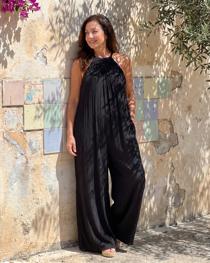 Eden | Pleated Halter Neck Wide Leg Relaxed Jumpsuit