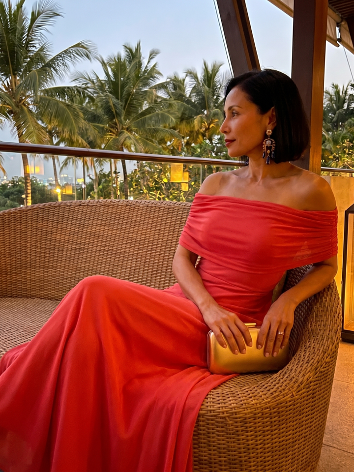 Bellthorne | Off Shoulder Draped Midi Dress