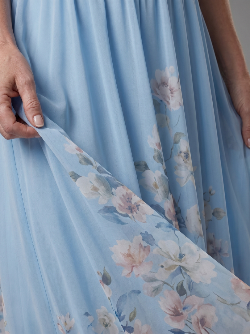 Bellthorne | Sleeveless V Neck Soft Floral Hem Midi Dress