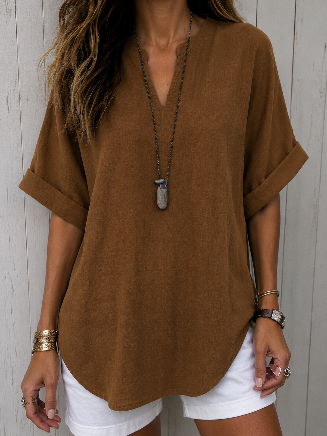 Emma™ – Casual Plain Short Sleeve Blouse