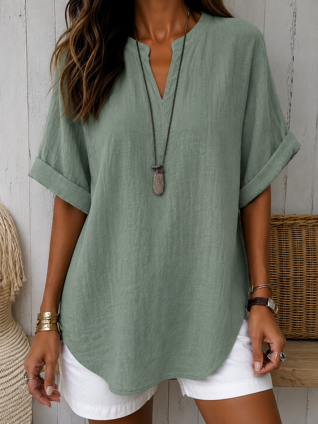 Emma™ – Casual Plain Short Sleeve Blouse