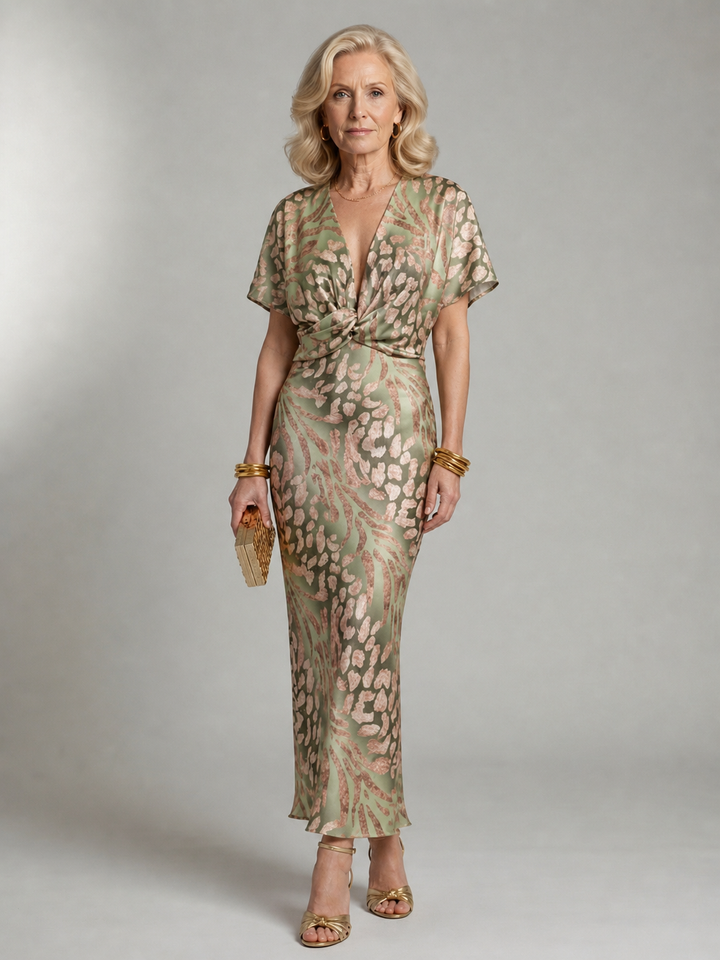 Bellthorne | Abstract Print V Neck Twist Waist Midi Dress