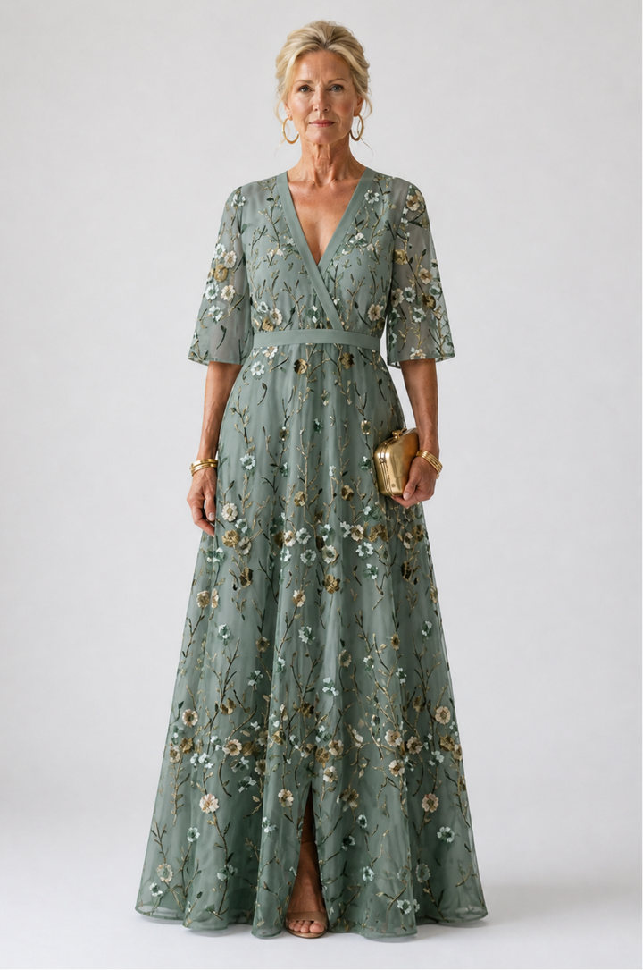 Bellthorne | Floral V Neck Short Sleeve Maxi Dress
