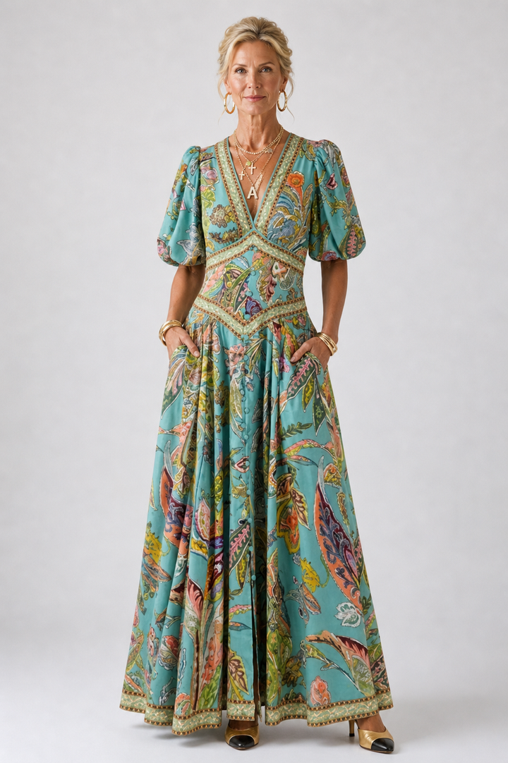 Bellthorne | Airy maxi dress with puff sleeves and V-neck