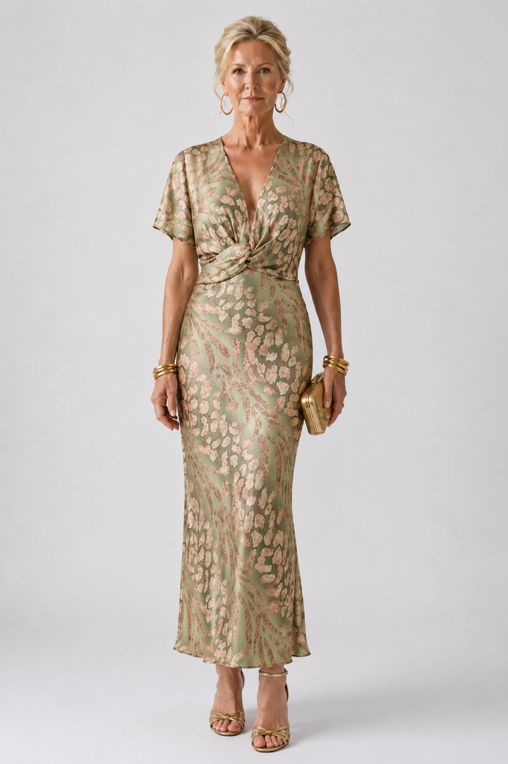 Bellthorne | Abstract Print V Neck Twist Waist Midi Dress