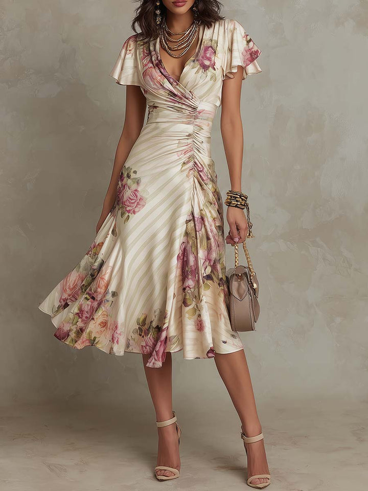 Alba™ | Elegant Midi dress in retro style with floral pattern