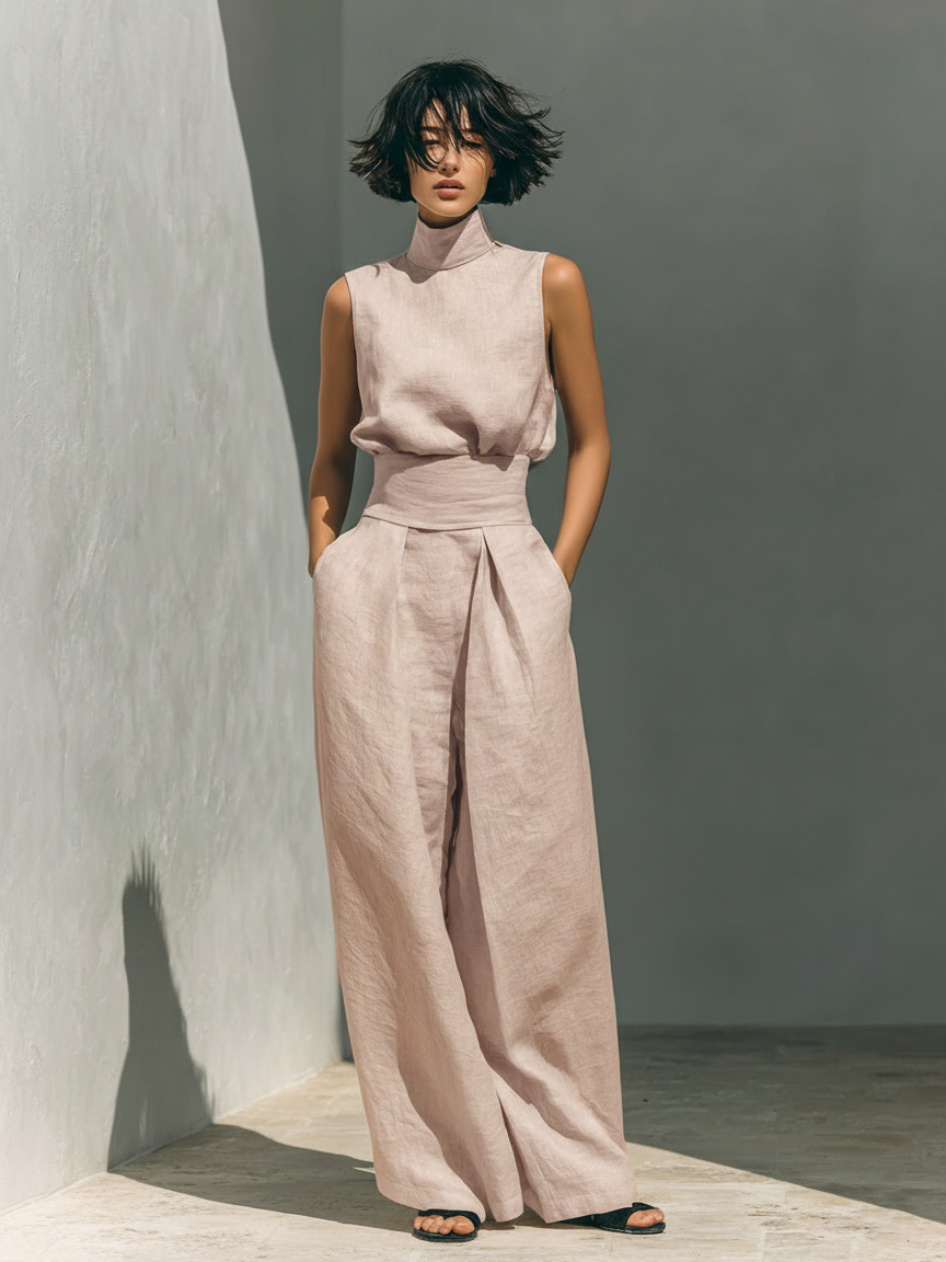 Women's minimalist set in  with sleeveless blouse and wide-leg pants