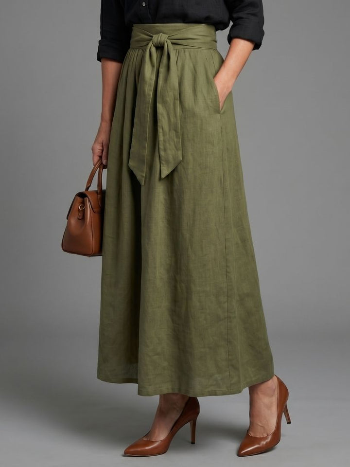 Bellthorne | Two Piece Set Black Blouse Olive Green Midi Skirt