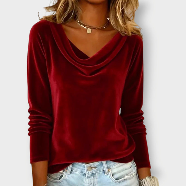 ABBEY | Luxurious Velvet Drape-Neck Top