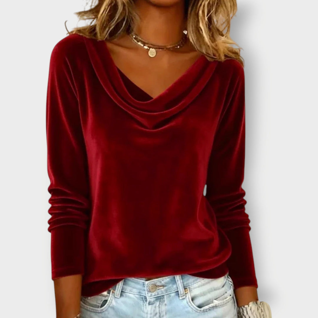 ABBEY | Luxurious Velvet Drape-Neck Top